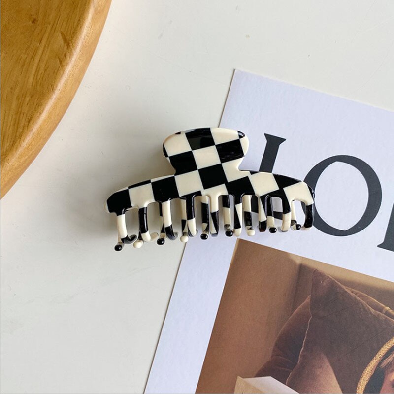 Boutique Black And White Checkerboard Acetate Hair Claws Catch Shark Clips Fashion Hair Accessories Women Cute Hairpin Headband