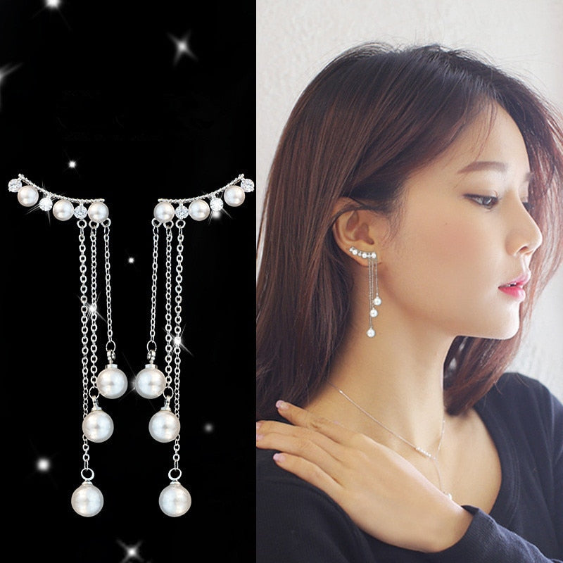 Christmas Gift Tassel Round Pearl Drop Earrings For Women Long Chain Fashion Party Jewelry eh424