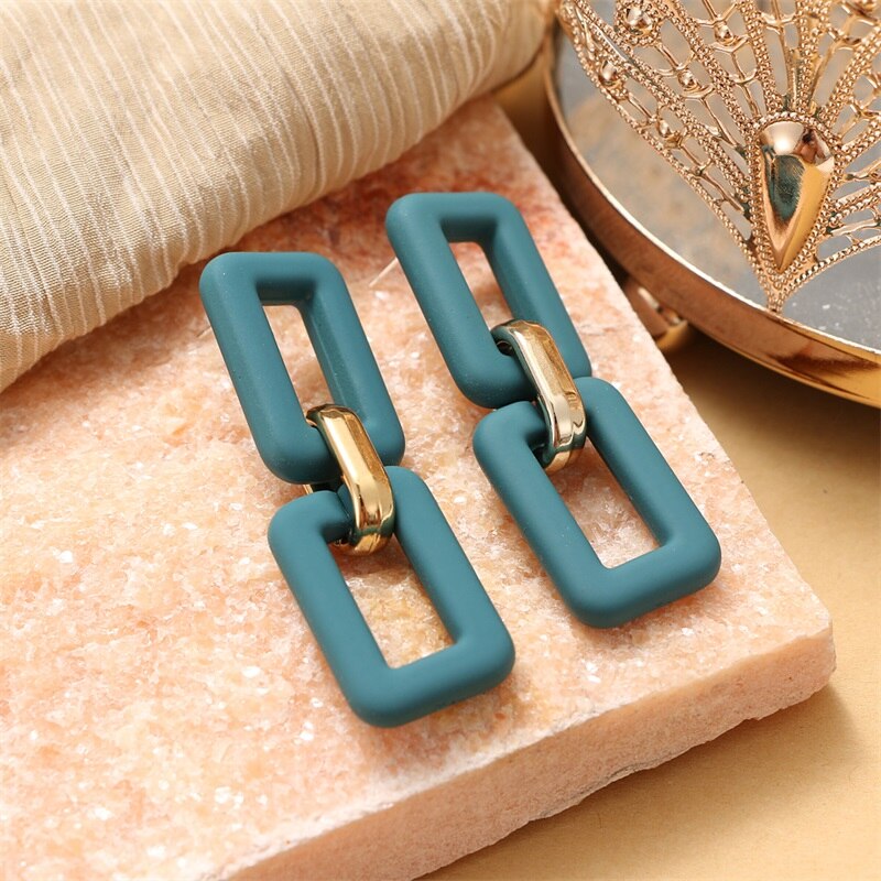 Christmas Gift EN Fashion Jewelry Earrings Big Metal Alloy Golden Round Heart Geometric Blue & Green Resin Drop Earrings For Women Girl Gifts
