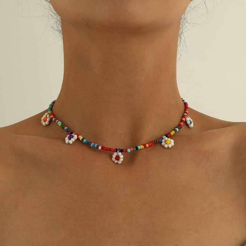 Christmas Gift 2023 New Summer Boho Colorful Pearl Resin Seeds Beads Handmade Collar Clavicle Choker Necklaces for Women Hot Jewelry