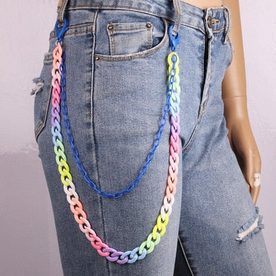 Aveuri 2022 Vintage Punk Candy Color Acrylic Double Layer Waist Pants Chain Keychain For Girls Female Party Vintage Geometric Hiphop Jewelry