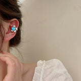 AVEURI 2023 Korean Fashion Niche Design Zircon Metal Flower Ear Bone Clip No Pierced Earrings For Women Girls Fake Piercing Jewelery