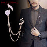 HUISHI Brooch Pins Luxury Rhinestone Music Note Brooch Metal Tassel Chain Lapel Pins Men's Suit Corsage Shawl Buckle For Women