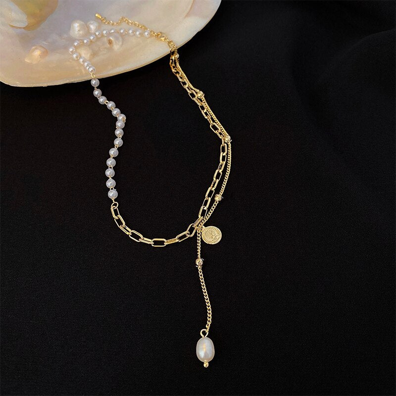Christmas Gift European and American Metal Man Head Pendant Splicing Chain Pearl Necklace For Woman 2023 Party Sexy Girl's Clavicle Chain
