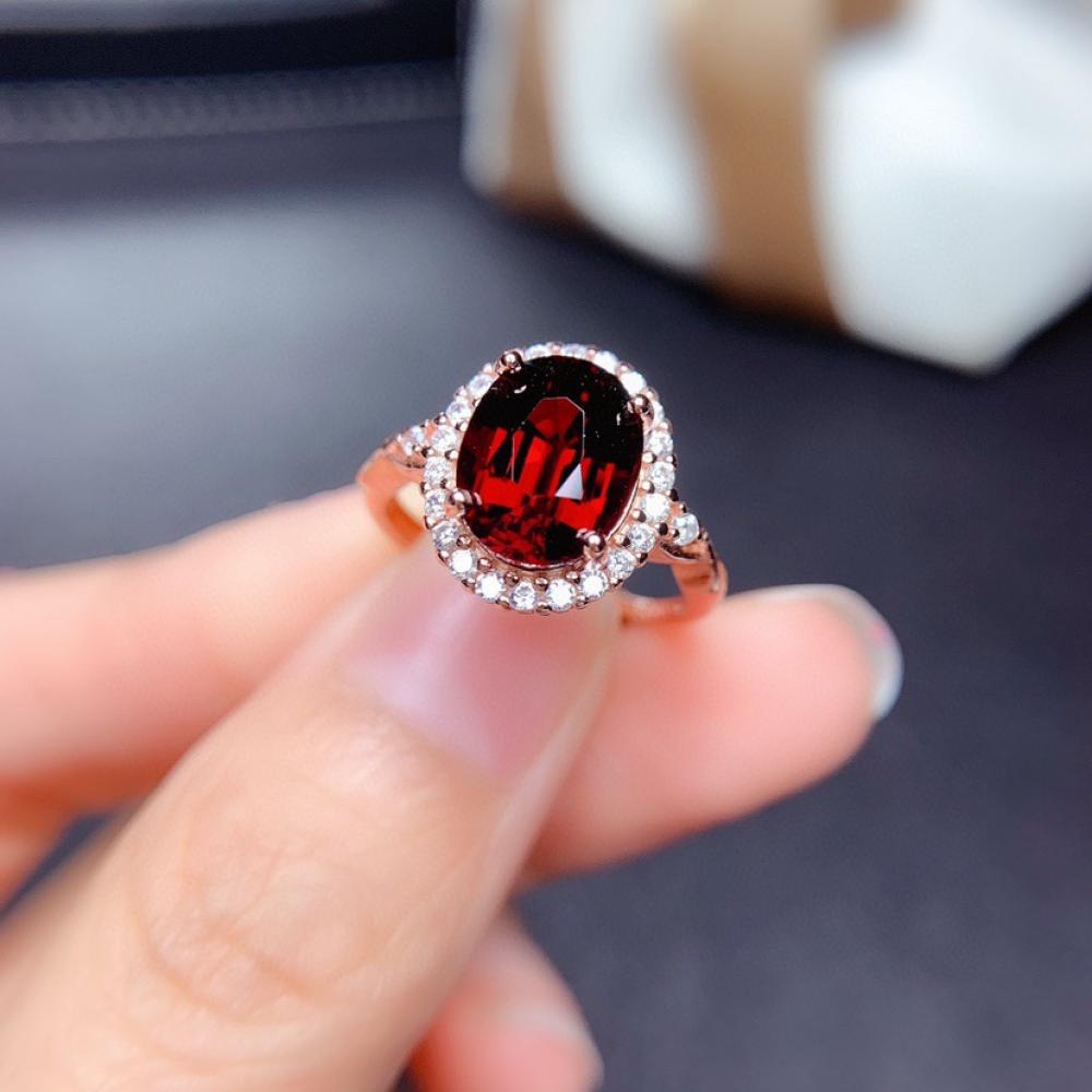 HOYON Natural Mozambican Garnet Ring 18K Rose Gold color Ring Real 100% 14K/18K/24K Gold color Jewelry for Woman