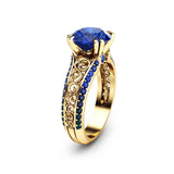 Blue Sapphire Flower Ring 14K Gold color Diamond Style Bizuteria Peridot Anillos De Gemstone Ruby 1carat Cirle Rings for men