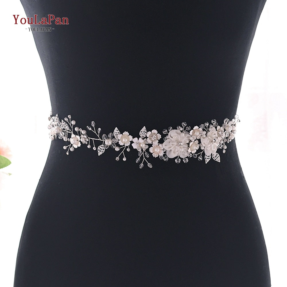 Aveuri SH275 Bridal Belt Silver Rhinestone Sash Belt For Wedding Dress Belts Girls Pearl Belts Bridesmaid Flower Bridal Belt