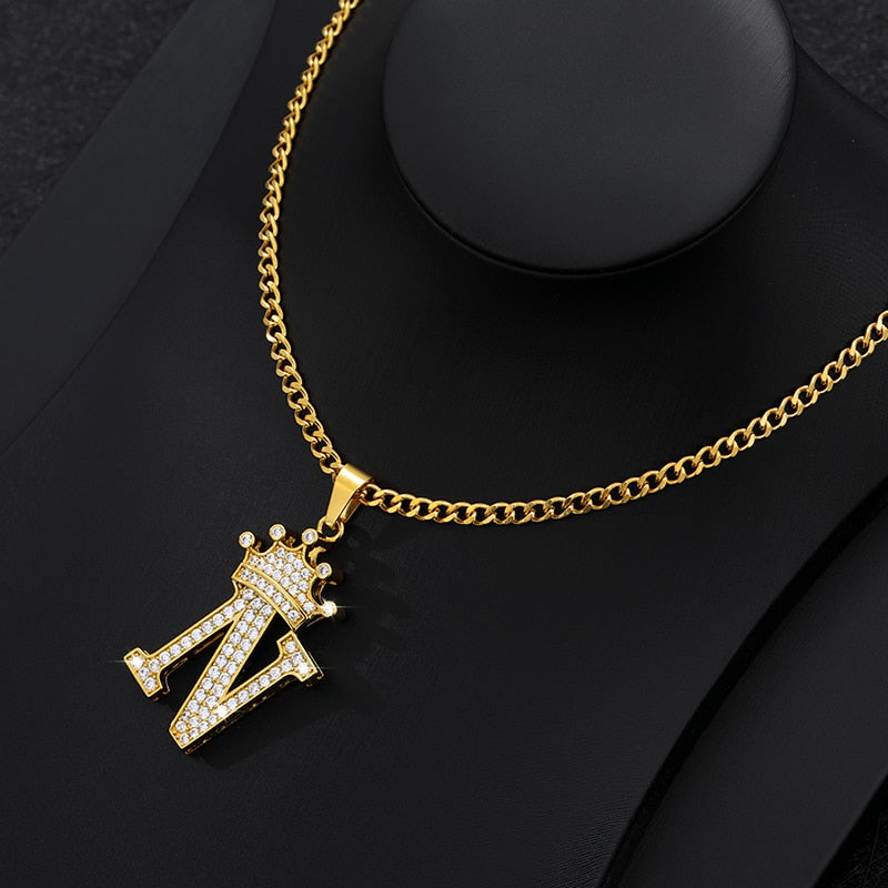 Aveuri Crown Big Letter Necklace For Women Men Initial Alphabet Charm Chain Choker Pendant 60CM Necklace Jewelry Gift Collier