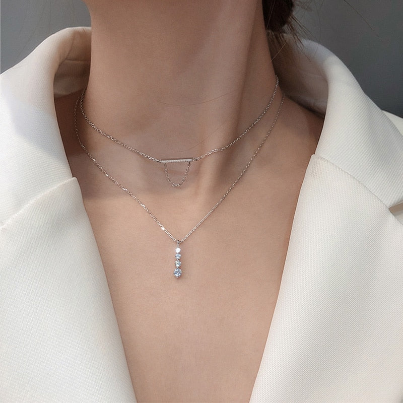 Christmas Gift 2023 Exquisite Sterling Silver Strip AAA Zircon Necklace Shiny CZ Pendant Choker Wedding Gift For Women Fine Accessories NK072