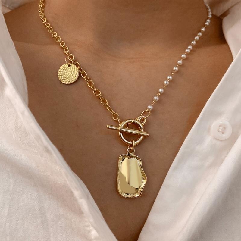 Vintage Wedding Pearl Choker Necklace For Women Geometric Gold Silver Beads Pendant Necklaces Jewelry Statement Collier 2023