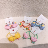 AVEURI Back to school preppy style 1 Pair New Korean Fashion Kids Hair Accessories Sweet Girl Baby Cute Colorful Cloud Rainbow Crown Star Rubber Band Hair Rope