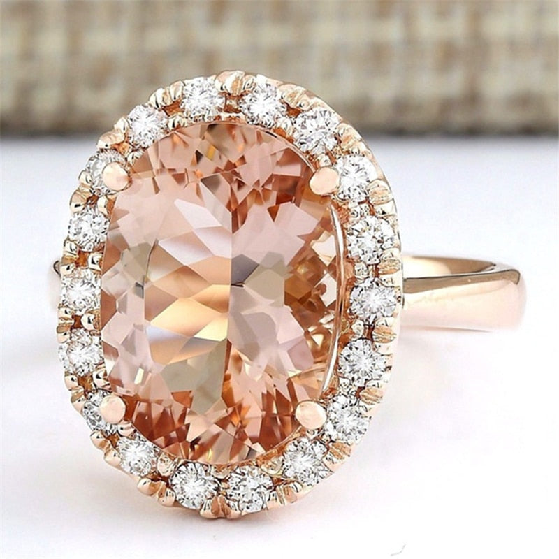 Aveuri Rose Gold color Women's Diamond style Ring Champagne Topaz Diamonds Jewelry Bizuteria Gold Sterling Silver Jewelry Gemstone
