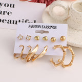 Aveuri Trendy Metal bead Stud Earrings Set For Women Vintage Gold Color Round Square Earrings Set of Earrings Gifts Jewelry