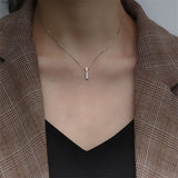 New Arrived 925 Sterling Silver Zircon Rhinestone Strip Shape Pendant Necklaces Women Hot Jewelry Accessories Gift