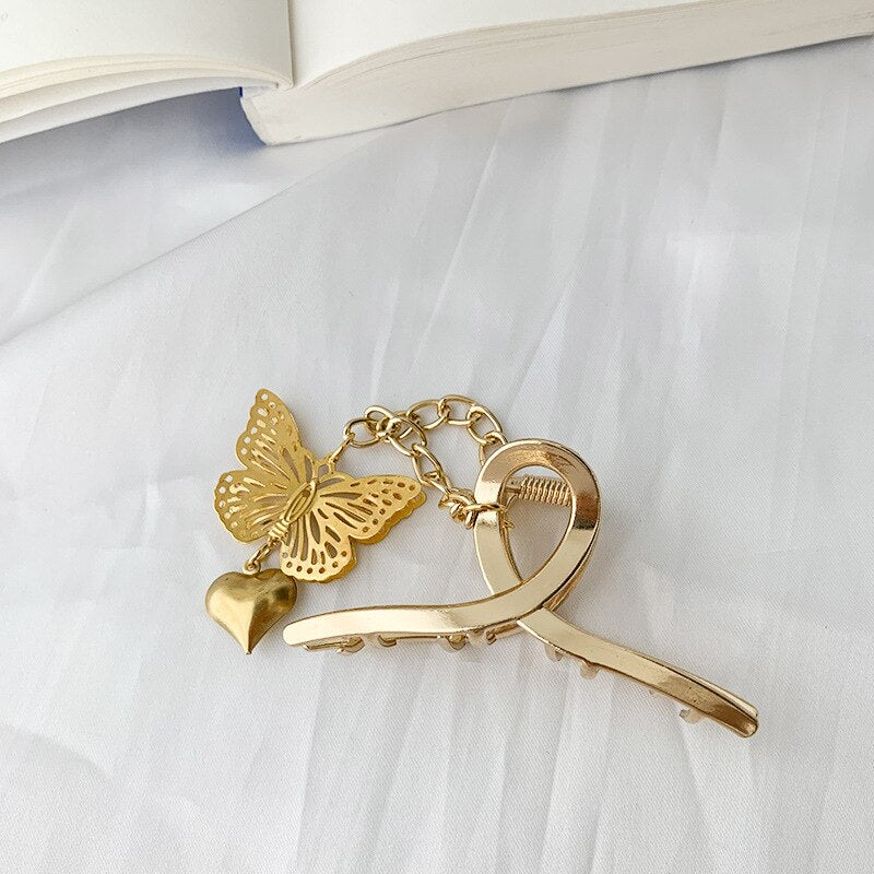 Aveuri Love Three-Dimensional Butterfly Chain Grab Clip Love Hair Clip Metal Hair Clip Back Head Clip Pan Head Bath Hair Accessories