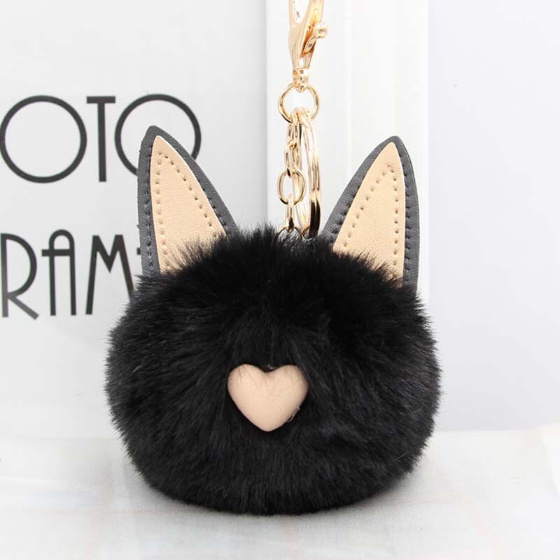 Aveuri Cute Women's Cat Ears Fur Ball Keychain Fur Pom Pom Keychain Bag Purse Car Key Holder Fluffy Golden Keyring Pendant Llaveros