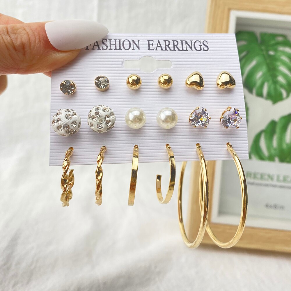Aveuri Fashion Gold Hoop Earrings Set Women bead Earrings Metal Circle Punk Earring 2023 Female Fashion Jewelry
