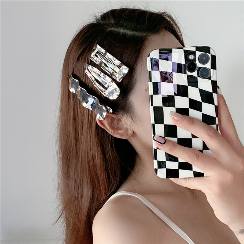 Korean INS Wind Metal Hair Clips For Hair Girls Geometric Hollow Triangle Square Alloy Wave Texture Side Clip Hairpins Headdress