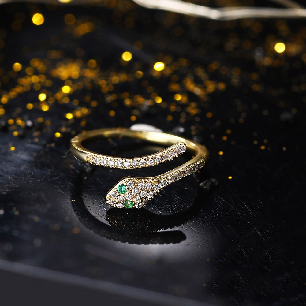 Aveuri Adjustable Rings For Women Exquisite Cute Snake Zircon Light Yellow  Gold-color Open Ring Gifts Fashion Jewelry R072