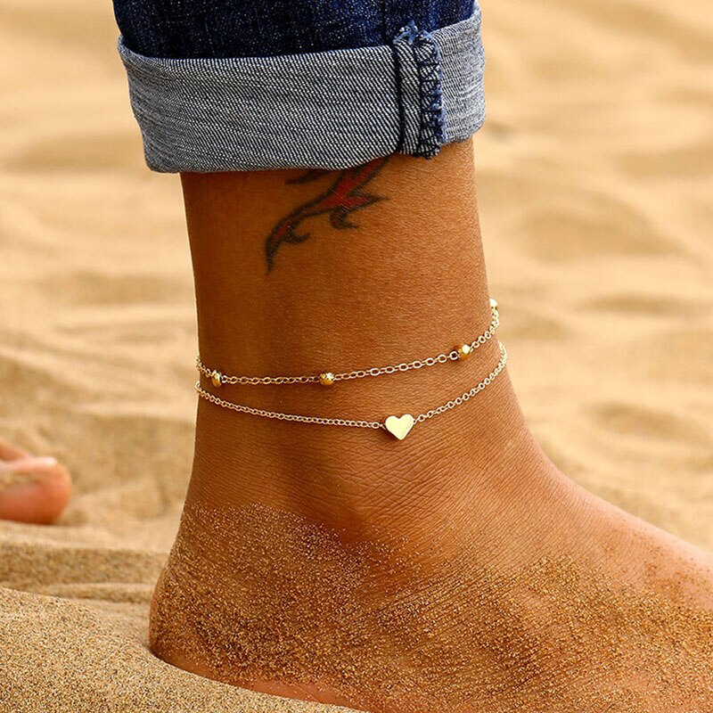 Aveuri New Fashion Simple Heart Female Anklets Foot Jewelry Leg New Anklets On Foot Ankle Bracelets For Women Leg Chain Gifts