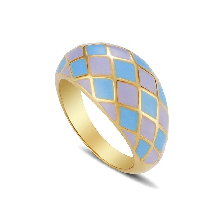 Aveuri 2023 Summer Colorful Sweet Trendy Alien Geometric Square Checkered Dripping Oil Rings For Women Delicate Butterfly Jewelry 2023