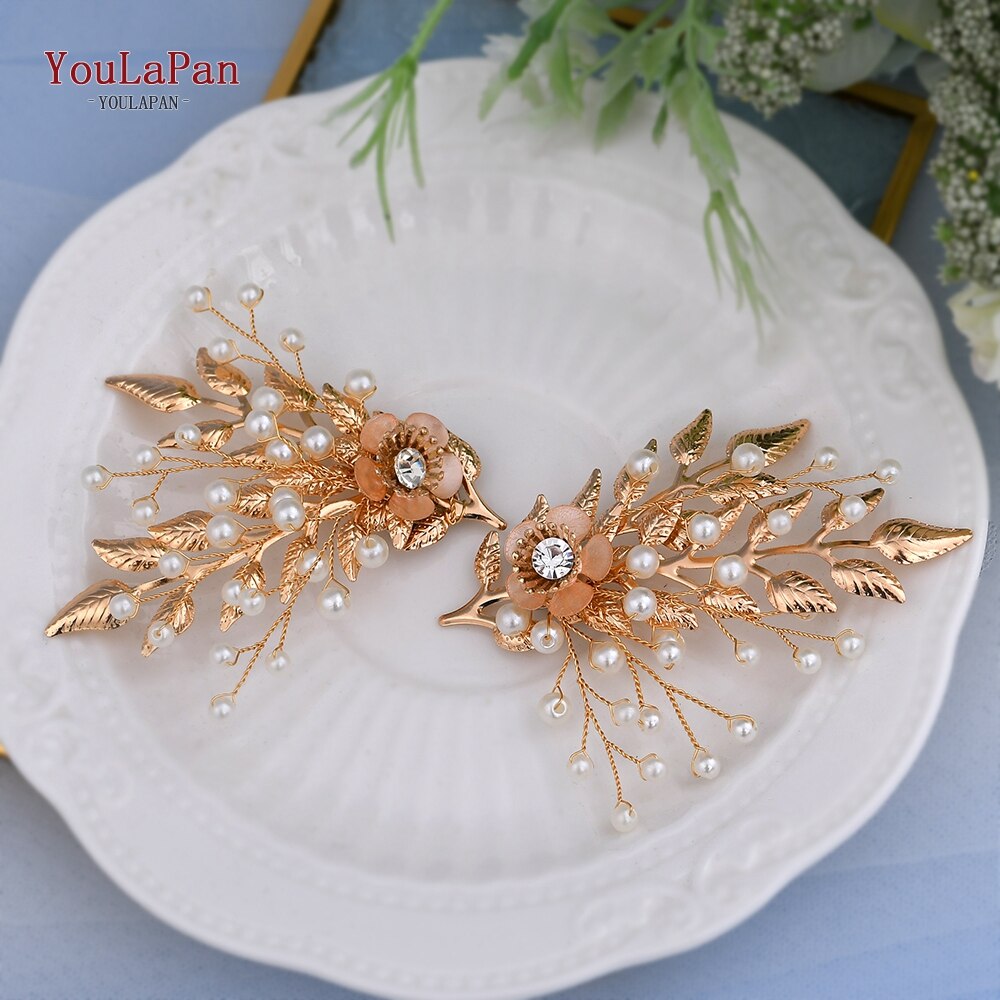 Aveuri 2Pcs/Lot White Wedding Shoes Clips For Bride Wedding Flower Girl Golden Shoes Buckle  Flower Bridal High Heels Clips