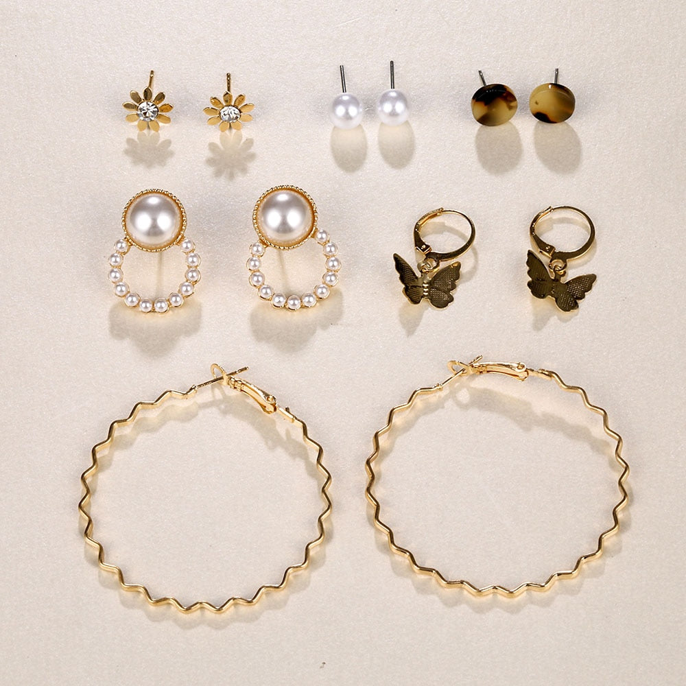 Aveuri Big Simulated bead Earrings 2024 For Women Lover Geometric Gold