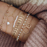 Aveuri 4Pcs/Set Geometric  Charm Bracelets for Women Gold color Leaf Bangles Bracelets Set Simple Wrist Chain Lady Boho Bracelet