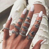 Aveuri Leaf Moon Crescent Rings for Women Antique Sliver Color Punk Knuckle Midi Ring Set Vintage  Jewelry Accessories Wholesale