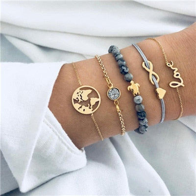 Tocona Bohemian Natural Stone Bead Bracelet Set for Women Luxury Gold Bracelets Female Gothic Indian Jewelry Accessories