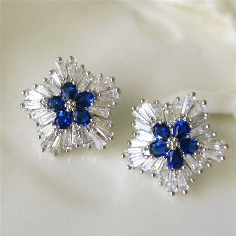 Graduation gift Gorgeous Blue Cubic Zirconia Stud Earrings Engagement Wedding Party Accessories for Women Blue Earrings Fashion Jewelry