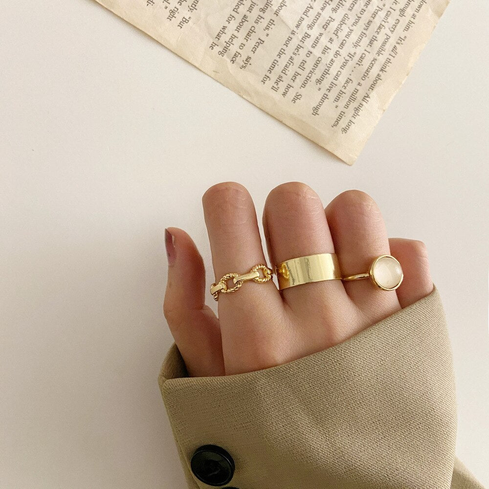 LATS Punk Gold Wide Chain Rings Set for Women Girls Fashion Irregular Finger Thin Ring 2023 Female Trendy Jewelry Party Gift