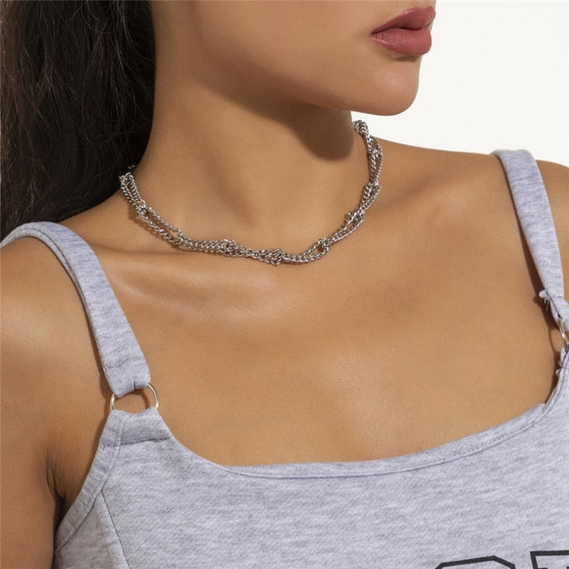 Aveuri  Hip Hop Cuban Twisted Choker Necklace Women Colar Punk Simple Iron Chain Pendant Necklace Steampunk Men Fashion Jewelry