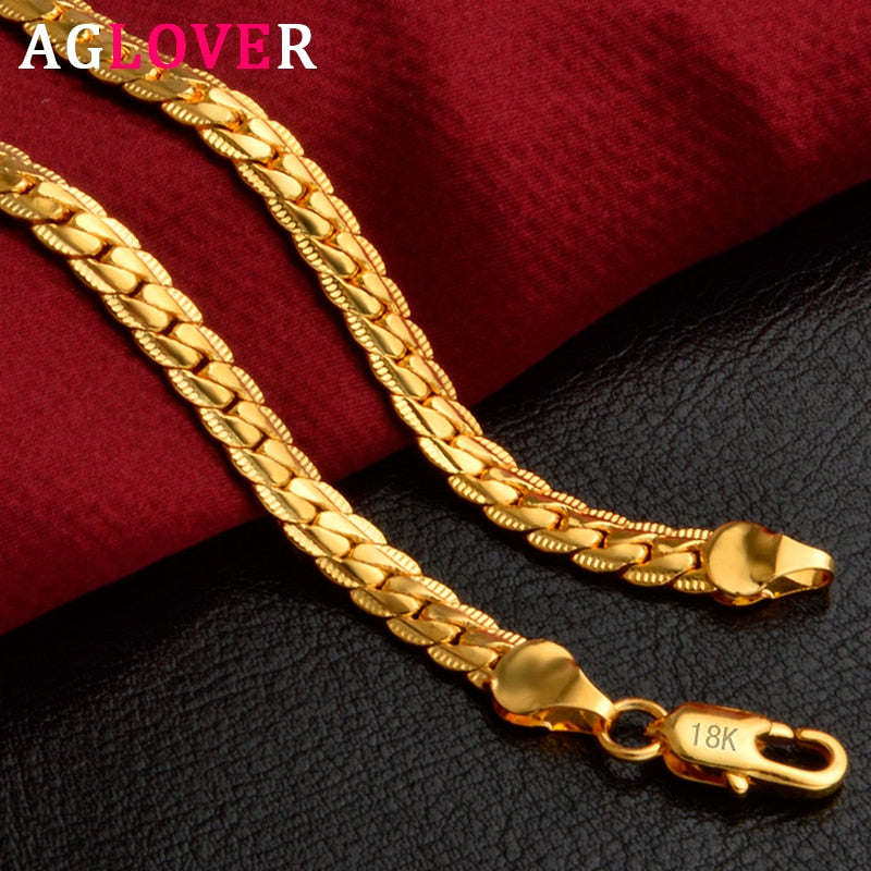 Aveuri Christmas Gift 20 Inch Gold 6mm Full Sideways Chain Necklace For Women Man Fashion Jewelry Charm Necklace Gift