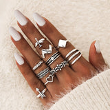 Aveuri Simple Silver Color Star Wing Finger Ring Set for Women Boho Heart Letter Kcunkle Couple Fashion Joint Jewelry Anillos