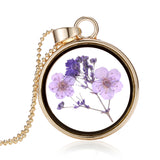 Christmas Gift Handmade Natural Real Dried Flower Lucky Four Leaf Clover Resin Round Glass 35MM Locket Pendant Necklace For Women Jewelry