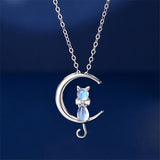 Christmas Gift Moonstone Cute Cat Pendent Necklaces For Women Girls Clavicle Chain Jewelry Accessories dz742
