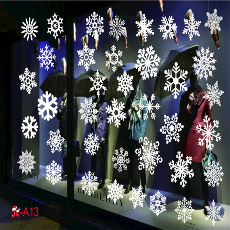 Christmas Gift Christmas Home Decoration DIY Color Traceless Stickers Navidad 2021 Merry Christmas Gift Creative PVC Snowflake White Sticker