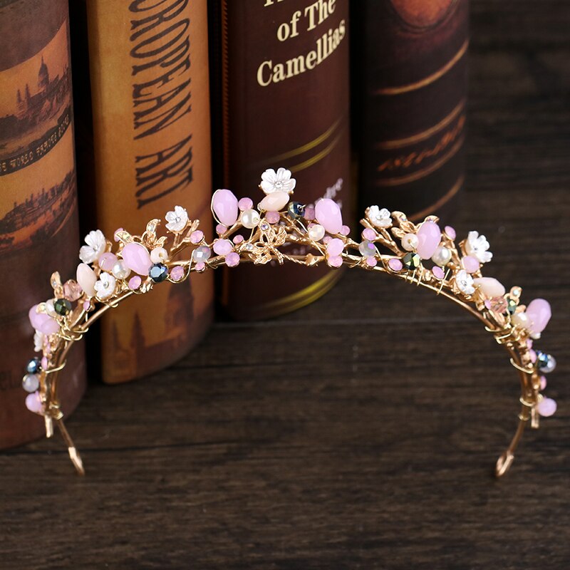 Handmade Vintage Crown Gold Bride Tiaras Pearl Rhinestone Tiara Princess Crown Bridal Hair Jewelry Wedding Hair Accessories Gift