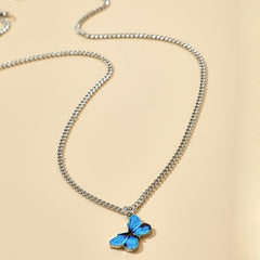 Tocona Charm Blue Butterfly Pendant Necklace for Women Silver Color Chian Choker Necklace Party Jewelry Drop Shipping 14955