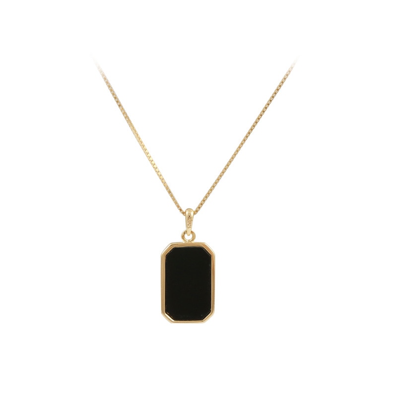 Christmas Gift alloy Black Square Bead Charm Korean Necklace Elegant Link Chain Wedding Jewelry For Women Accessories dz504