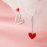 Fashion Women Jewelry 925 Sterling Silver Red Asymmetric Love Earrings Sweet Peach Heart Earrings For Wedding Party