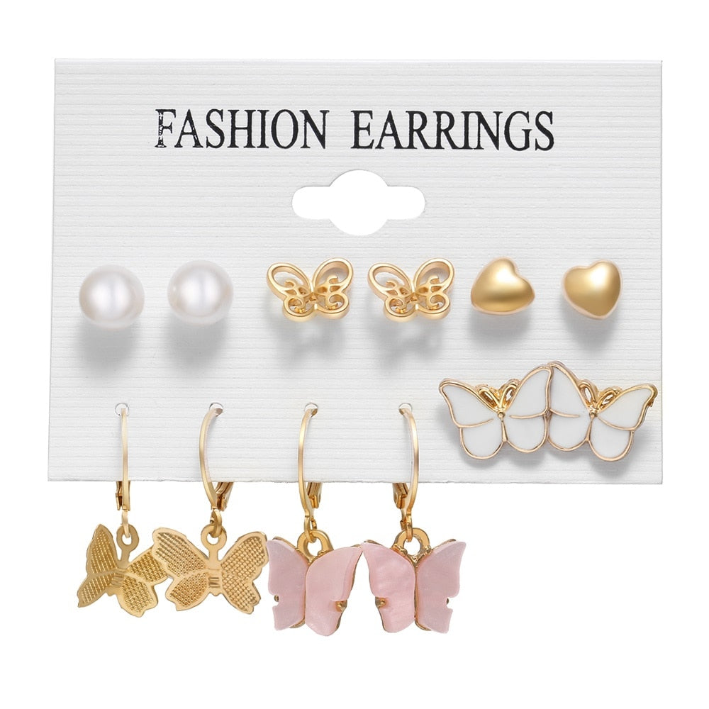 Christmas Gift EN Woman Fashion Silver Color Butterfly Drop Earrings 2023 Trend New For Women Snake Pearl Hanging Earrings Set Jewelry Gifts