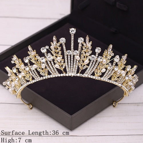 Aveuri Bridal Crown Golden Wedding Hair Accessories Rhinestone Bride Wedding Tiaras and Crowns Headpiece Diadema Hair Ornament