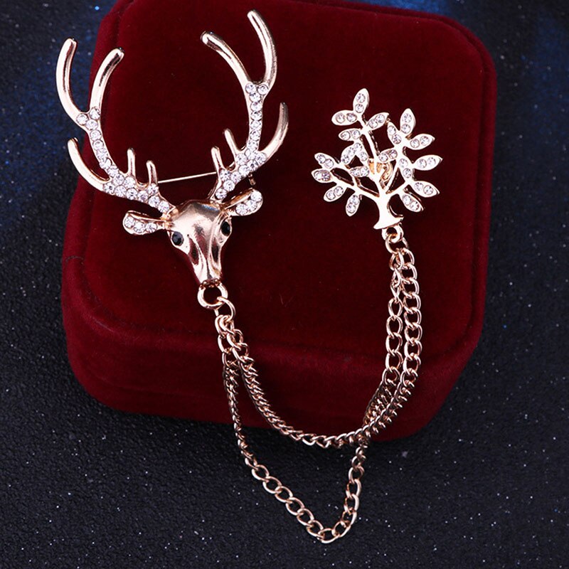 HUISHI Brooch Fashion Vintage Gold Silvery Metal Brooches For Men 2020 Christmas Reindeer Antlers Collar Chapter Tassel Brooch