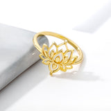 Aveuri Lotus Flower Ring For Women Creative Design Plant Gold Meatl Engagement Wedding Finger Rings Jewelry Gift Bijouox Femme