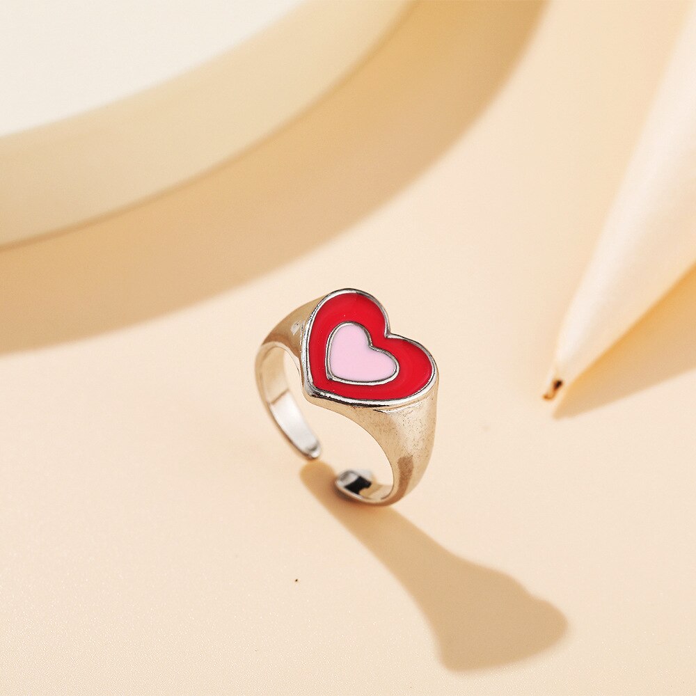 Love Heart Print Rings for Women Girl