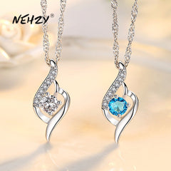 Christmas Gift alloy New Woman Fashion Jewelry High Quality Zircon Heart Pendant Necklace Length 45CM