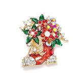 Christmas Gift Fashion Christmas Pins Gifts Christmas Bells Wreath Snowflake Star Crystal Brooches for Women Colorful New Year Brooch