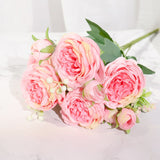 Aveuri Pink Silk Peony Artificial Flowers Rose Wedding Home DIY Decor High Quality Big Bouquet Foam Accessories Craft White Fake Flower